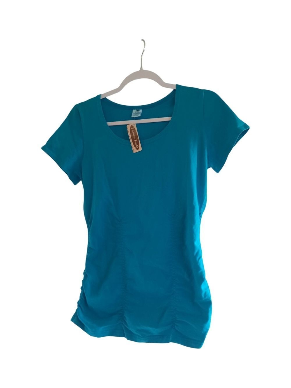 Women’s Teal Short Sleeve Scoop Neck Tee with Side Ruching